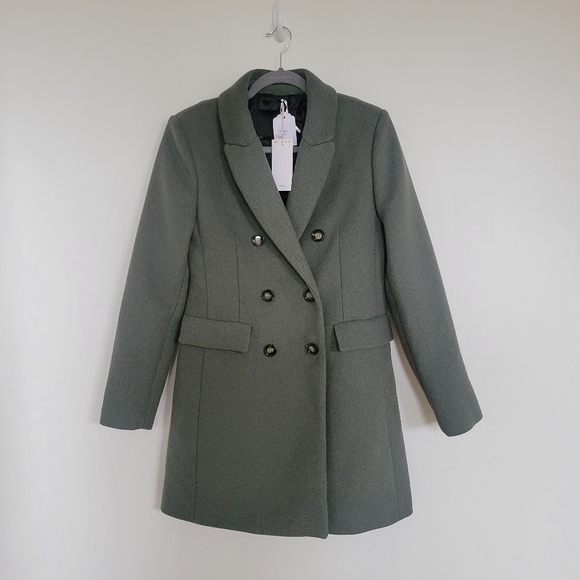 NWT Mango MNG Wool Blend Double Breasted Winter Coat Size M Green Womens Jacket - Picture 3 of 8